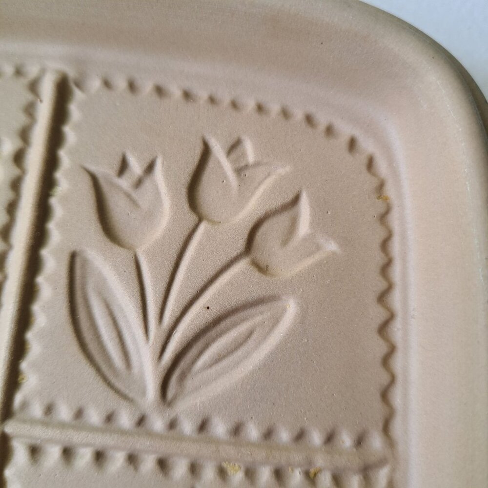 Brown Bag Cookie Art 1983 Hill Design Stoneware Mold 9 Florals Handles 8" Square - Picture 5 of 14